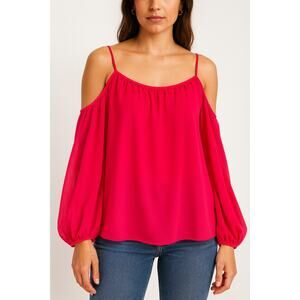 Calvin Klein hot pink Chiffon Off Shoulder Blouse Women’s S Flowy Dressy Top